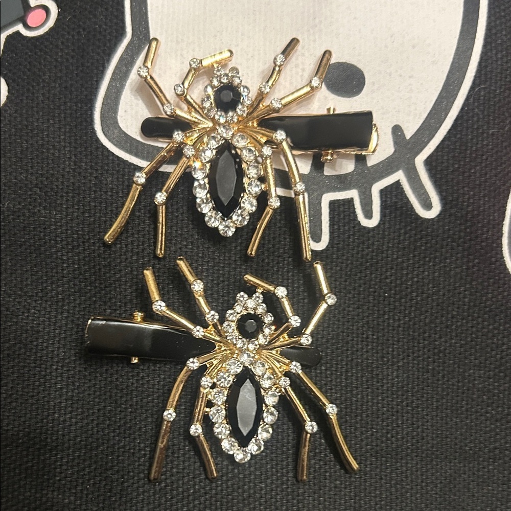 Gold and Black Glam Sparkly Spider Hair Clips Gothic Goth